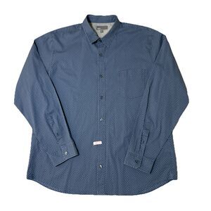 Vince Mens XXL Button Down Shirt Blue Geo Dot Pattern Long Sleeve Cotton Stretch